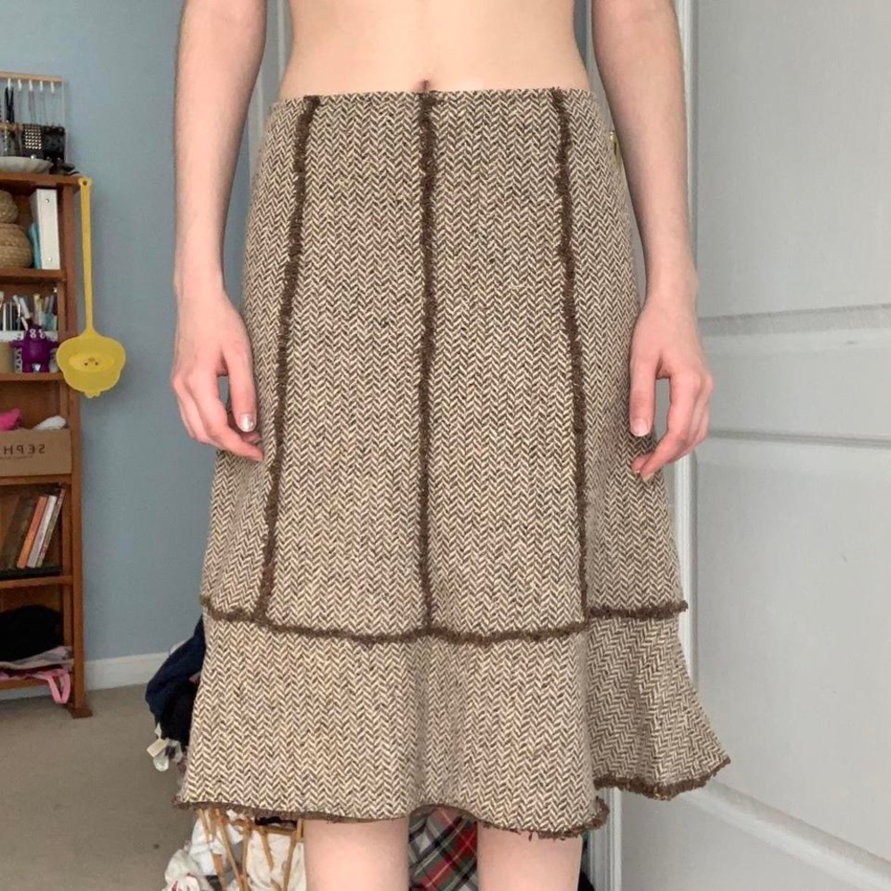 brown silk & wool midi skirt by ann taylor loft petites